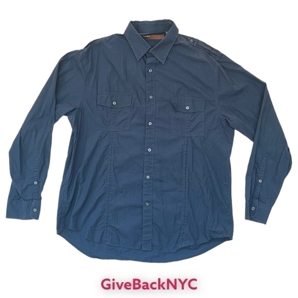 𝅺PERRY Ellis Button-down Long-sleeved Shirt in Dark Navy Size XL - Picture 1 of 4
